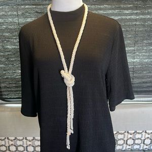 VTG costume pearl woven knotted tassel necklace